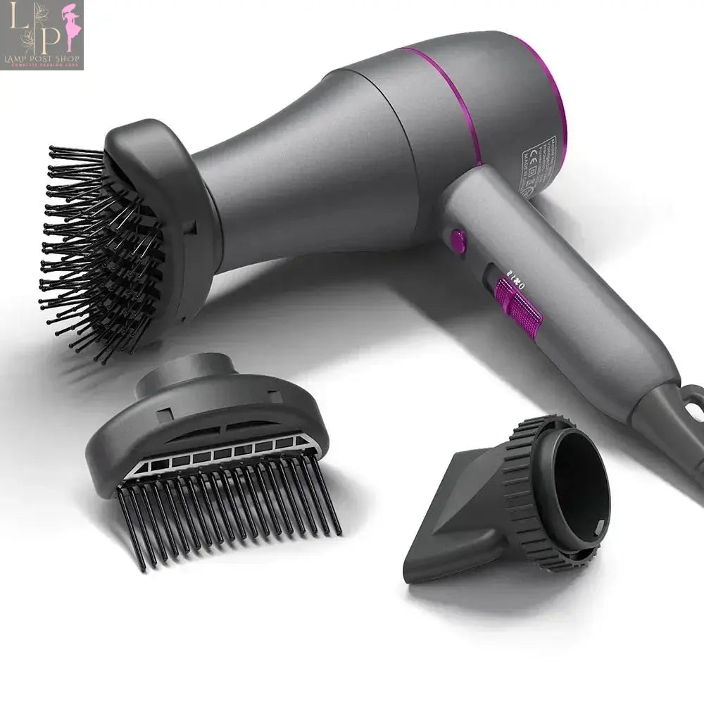 Lamp Post professional violet hair dryer with 1800W power, hot and cold wind options, and a sleek compact design.