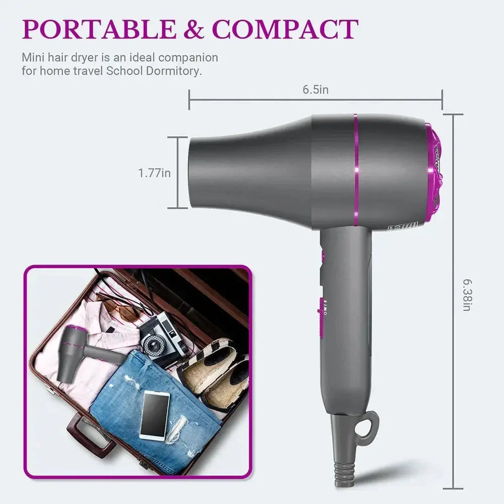 Lamp Post professional violet 1800W hair dryer with hot and cold air, powerful wind, compact design for styling and drying hair.