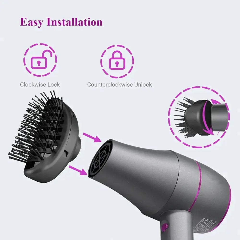 Lamp Post professional violet hair dryer with 1800W power, hot and cold air, and strong wind blower for salon-quality styling.