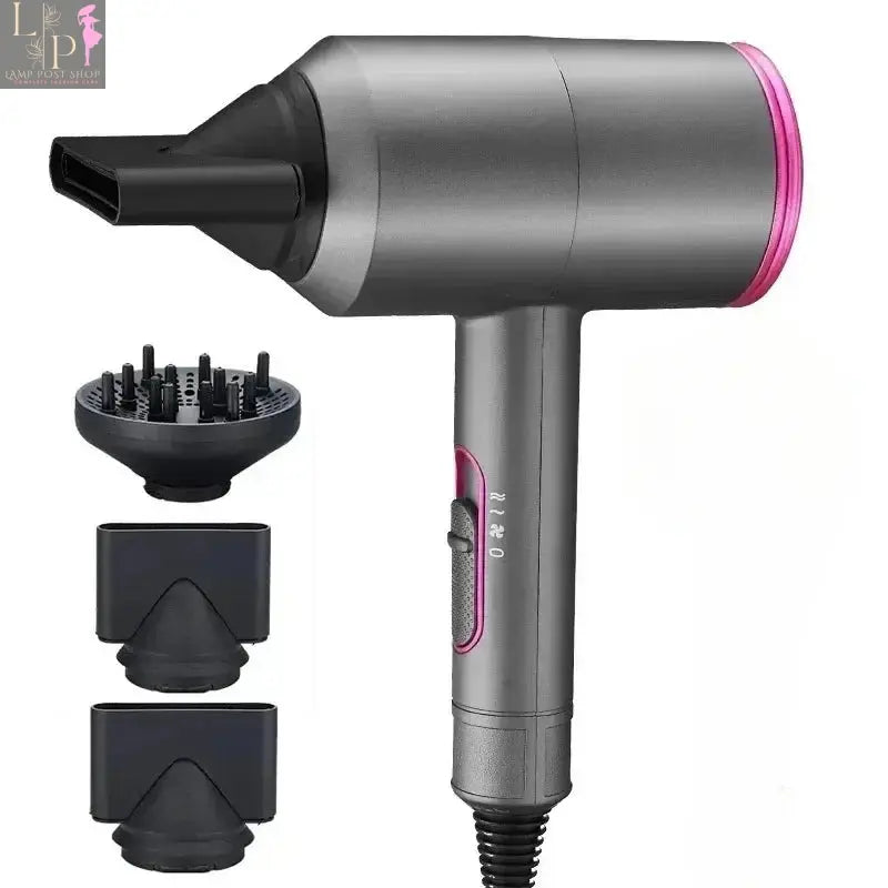 Lamp Post professional violet hair dryer with 1800W power, hot and cold air, and strong wind blower for styling.