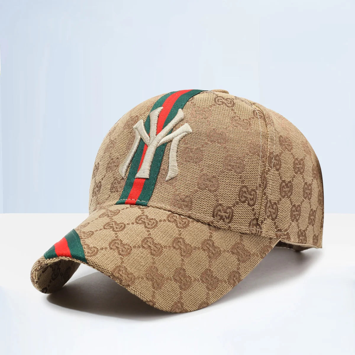 Unisex khaki and white letter embroidery hip-hop baseball hat by Lamp Post, adjustable outdoor casual sunscreen cap with breathable fabric.
