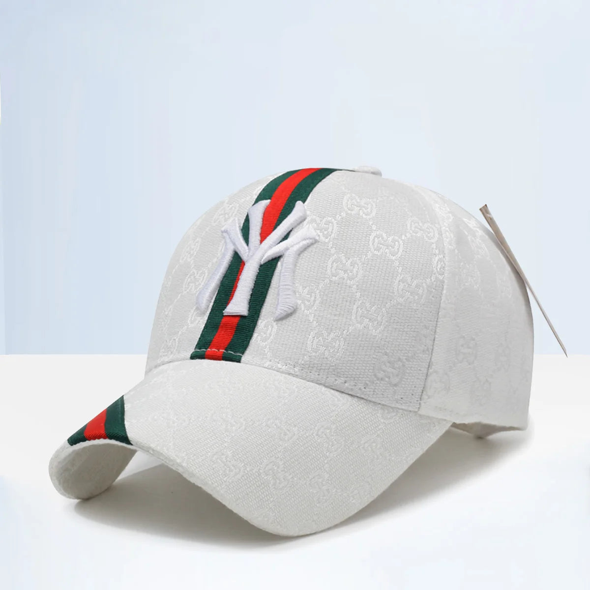 Unisex khaki and white Lamp Post baseball cap with letter embroidery, adjustable outdoor casual hip-hop hat with sunscreen brim