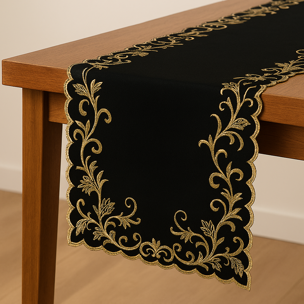 Elegant farmhouse table runner by Lamp Post, rustic linen style for dining room decor, suitable for everyday and holiday settings.