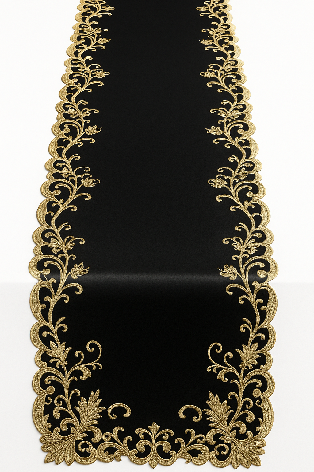 Elegant black farmhouse table runner from Lamp Post, rustic linen style for dining room decor, suitable for everyday and holiday use.