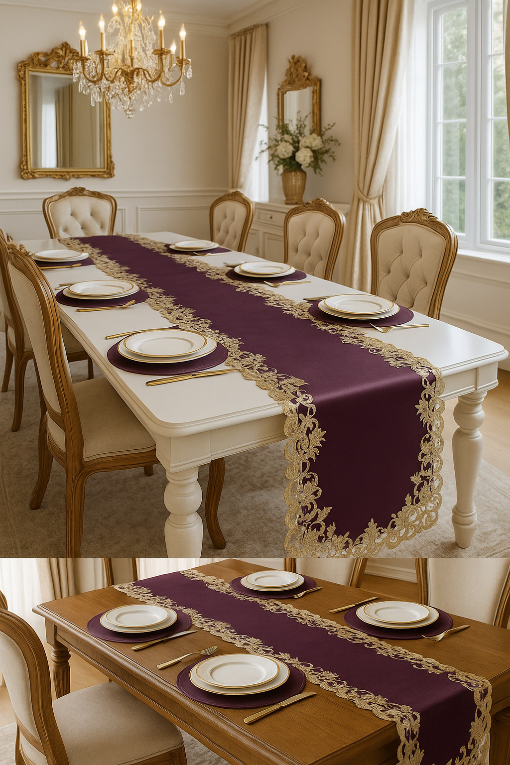 Elegant farmhouse table runner by Lamp Post, rustic linen style for dining room decor, suitable for everyday and holiday occasions.
