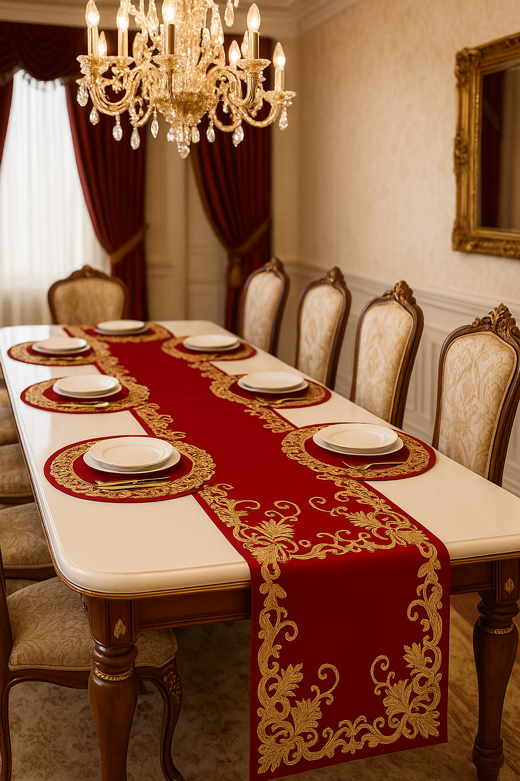 Elegant farmhouse table runner by Lamp Post featuring rustic linen style, perfect for dining room decor and special occasions.