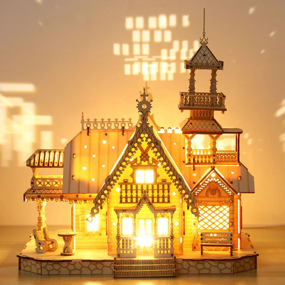 Wooden building kit by Lamp Post featuring a DIY carousel desk ornament for home or office decor.