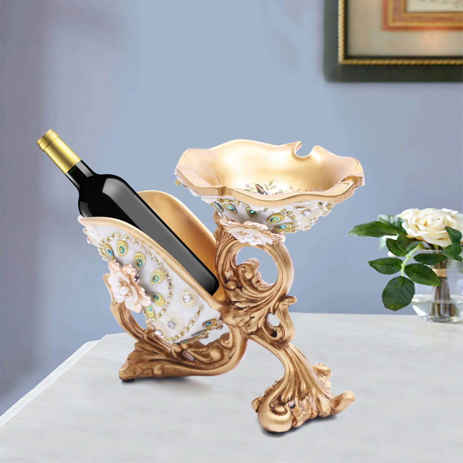 Gold Lamp Post wine bottle holder and rack stand for home decor, stylish wine storage display for bar or dining area