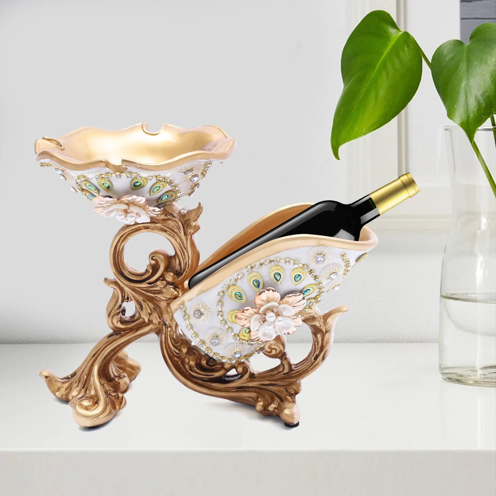 Gold Lamp Post wine bottle holder and rack stand for home decor, perfect for storing and displaying wine bottles stylishly.