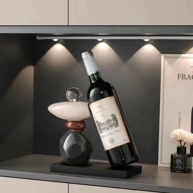 Lamp Post black swan wine rack decor for home, stylish red wine bottle shelf for dining table or side cabinet display.