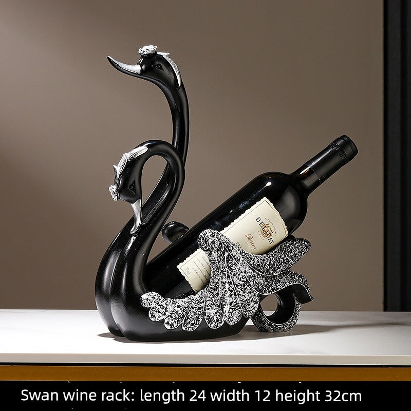 Lamp Post black swan wine rack decor for home, stylish red wine bottle holder for dining table or side cabinet display.