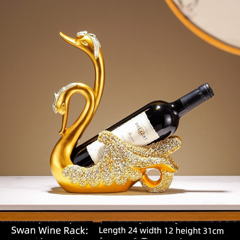 Black Swan wine rack by Lamp Post, decorative home accent for dining tables, holding red wine bottles in an elegant display.