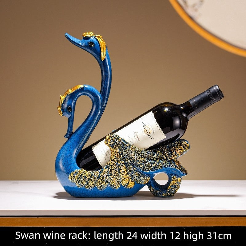 Lamp Post black swan wine rack for home decor, elegant red wine bottle shelf for dining table or side cabinet display.