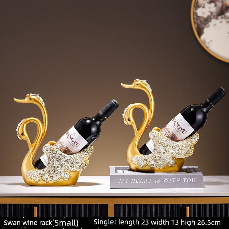 Black swan wine rack decoration by Lamp Post, elegant home decor for dining tables, holds red wine bottles stylishly.