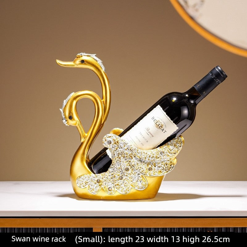 Black Swan wine rack decoration by Lamp Post, elegant home decor for dining tables, holds red wine bottles stylishly.