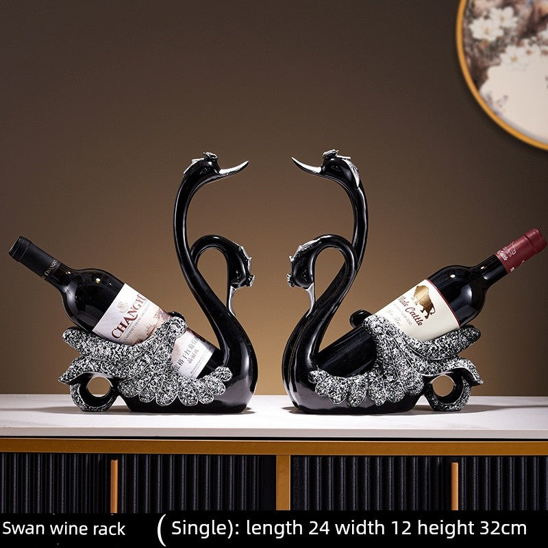 Black Swan wine rack decor by Lamp Post, elegant red wine bottle shelf for classy dining table or side wine cabinet decoration.