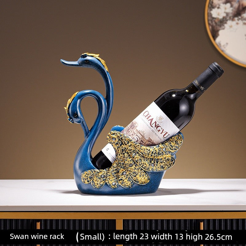 Lamp Post black swan wine rack decor for dining tables, holds red wine bottles, elegant home wine storage and display.