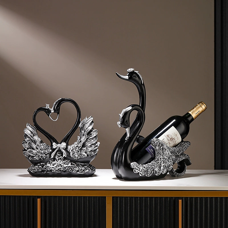 Lamp Post black swan wine rack decoration for home decor, stylish red wine bottle shelf for dining table or side cabinet.
