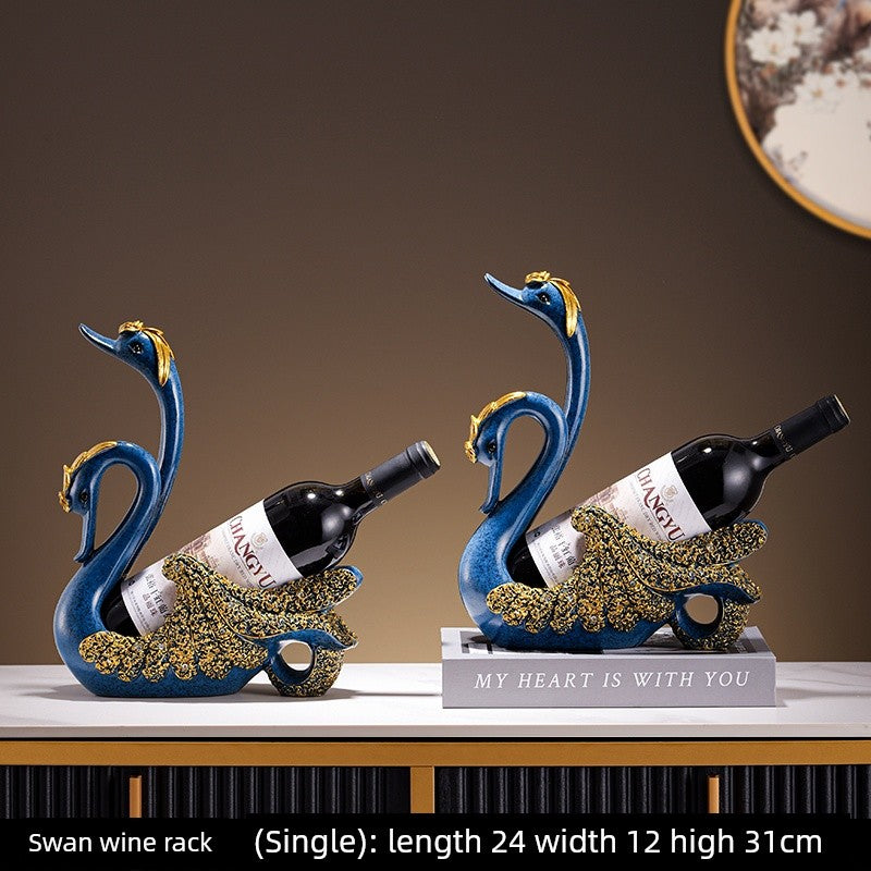 Lamp Post black swan wine rack decor for dining tables, holding red wine bottles, adding elegant home wine storage and decoration.