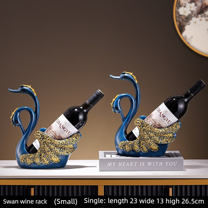 Black Swan wine rack by Lamp Post, stylish home decor for dining tables, holds red wine bottles, elegant wine cabinet decoration.