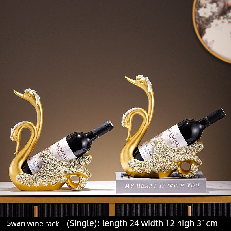 Lamp Post black swan wine rack for home decor, elegant red wine bottle shelf for dining table or side cabinet decoration.