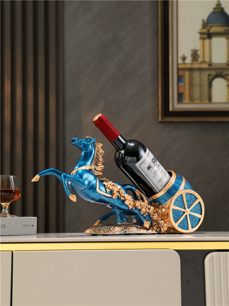 Sapphire blue Elk wine rack by Lamp Post, a luxurious kitchen and living room decor piece for accessible high-end wine storage.