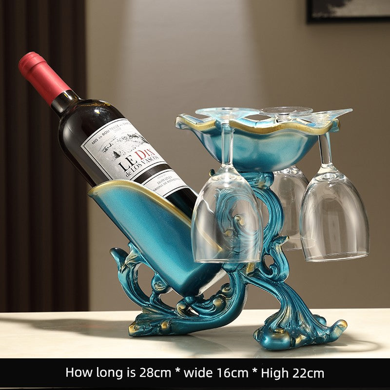 Sapphire blue Lamp Post kitchen wine rack, accessible luxury high-end home decor, oblique wine holder for living room or entrance.