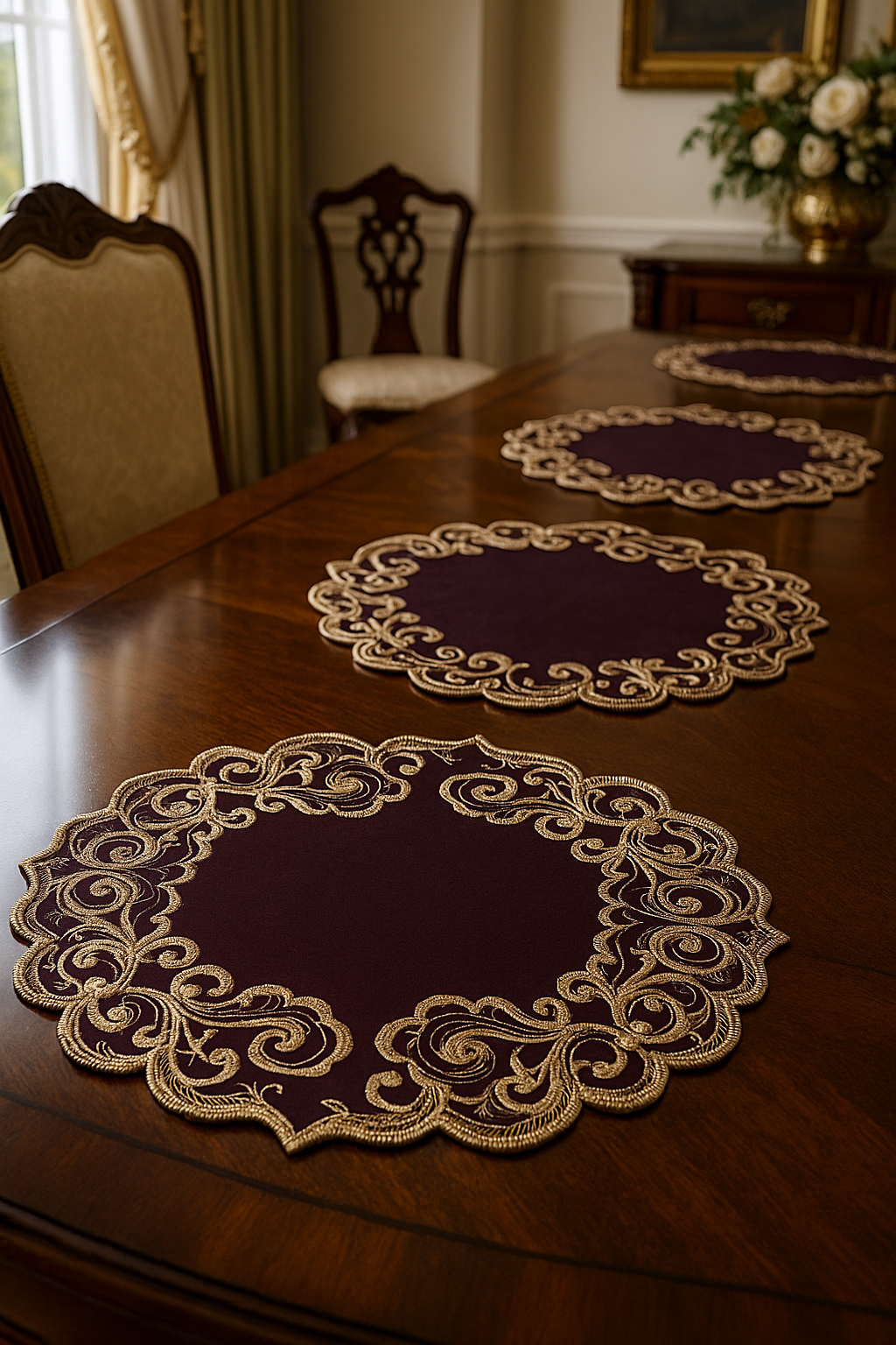 Set of four black woven farmhouse placemats from Lamp Post, washable and ideal for everyday or holiday dining table decor.