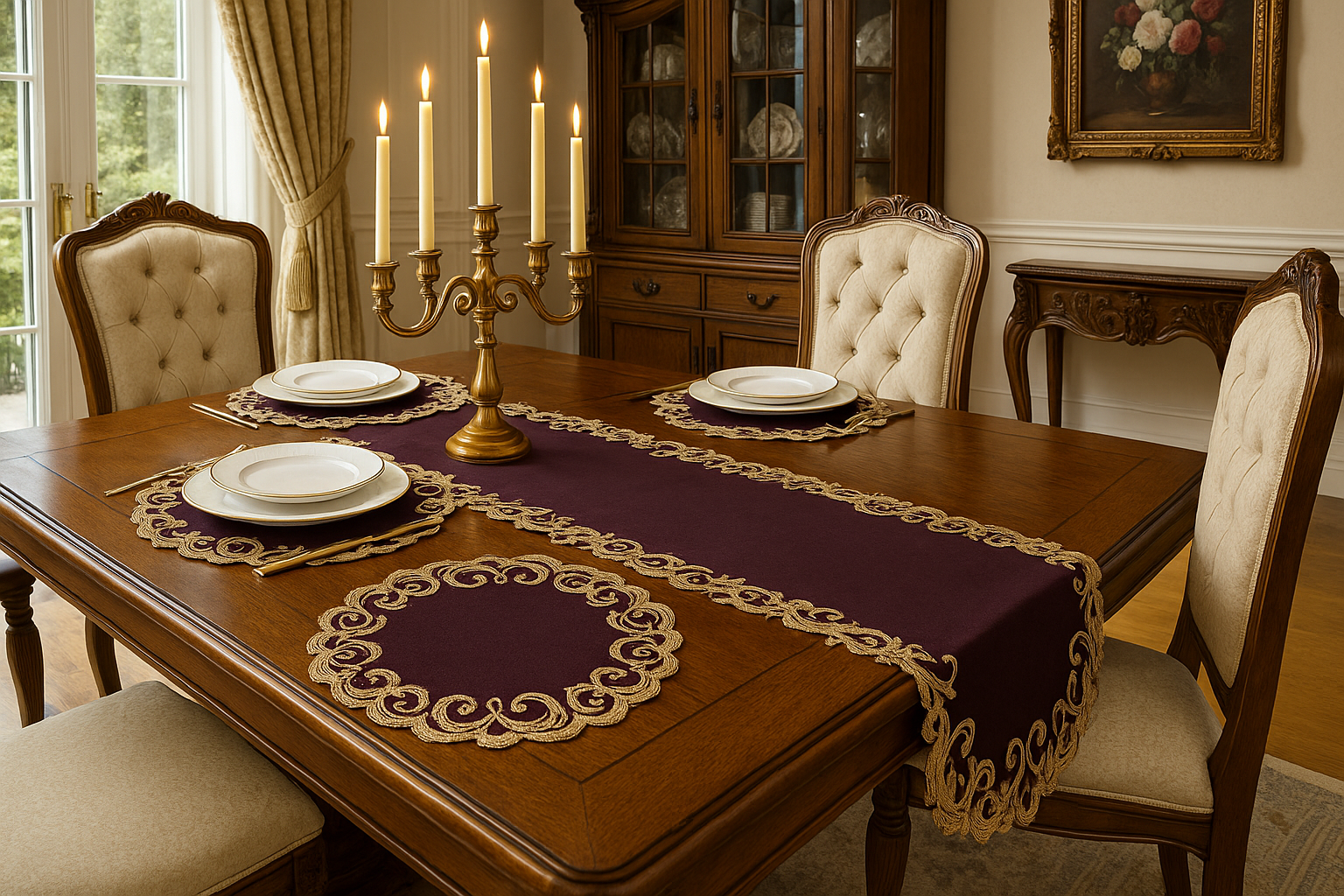 Set of four black farmhouse placemats for dining tables, woven and washable, ideal for everyday and holiday home decor.