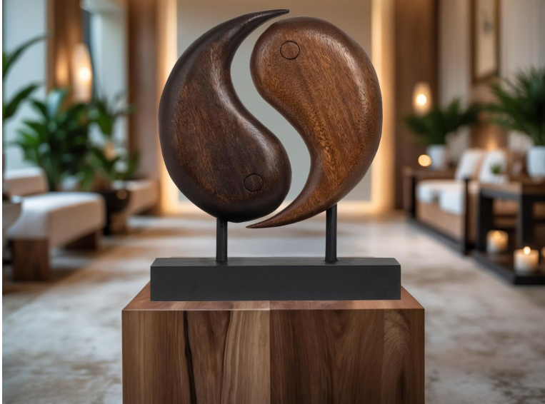 Handcrafted wooden Tree of Life sculpture for tabletop decor, featuring detailed branches and natural wood finish for home decoration.