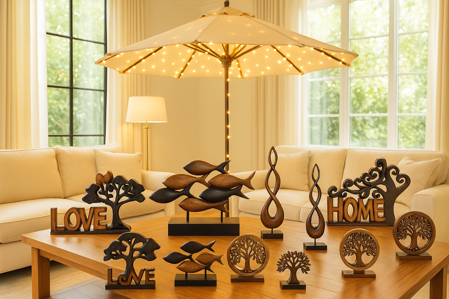 Handcrafted wooden Tree of Life sculpture for tabletop, decorative home decor by Lamp Post featuring intricate tree design.