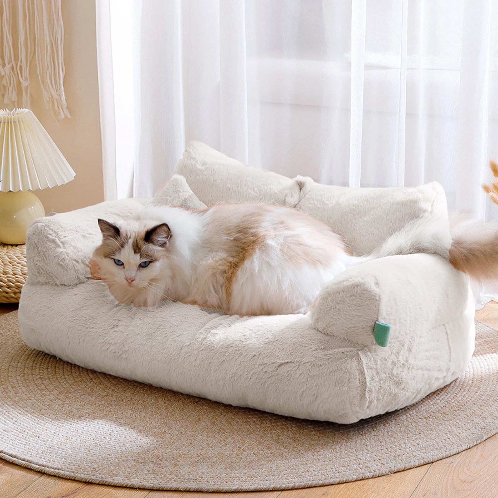 Lamp Post 2-piece pet sofa bed set for dogs and cats, khaki home cushion with soft, comfortable pet resting surfaces.