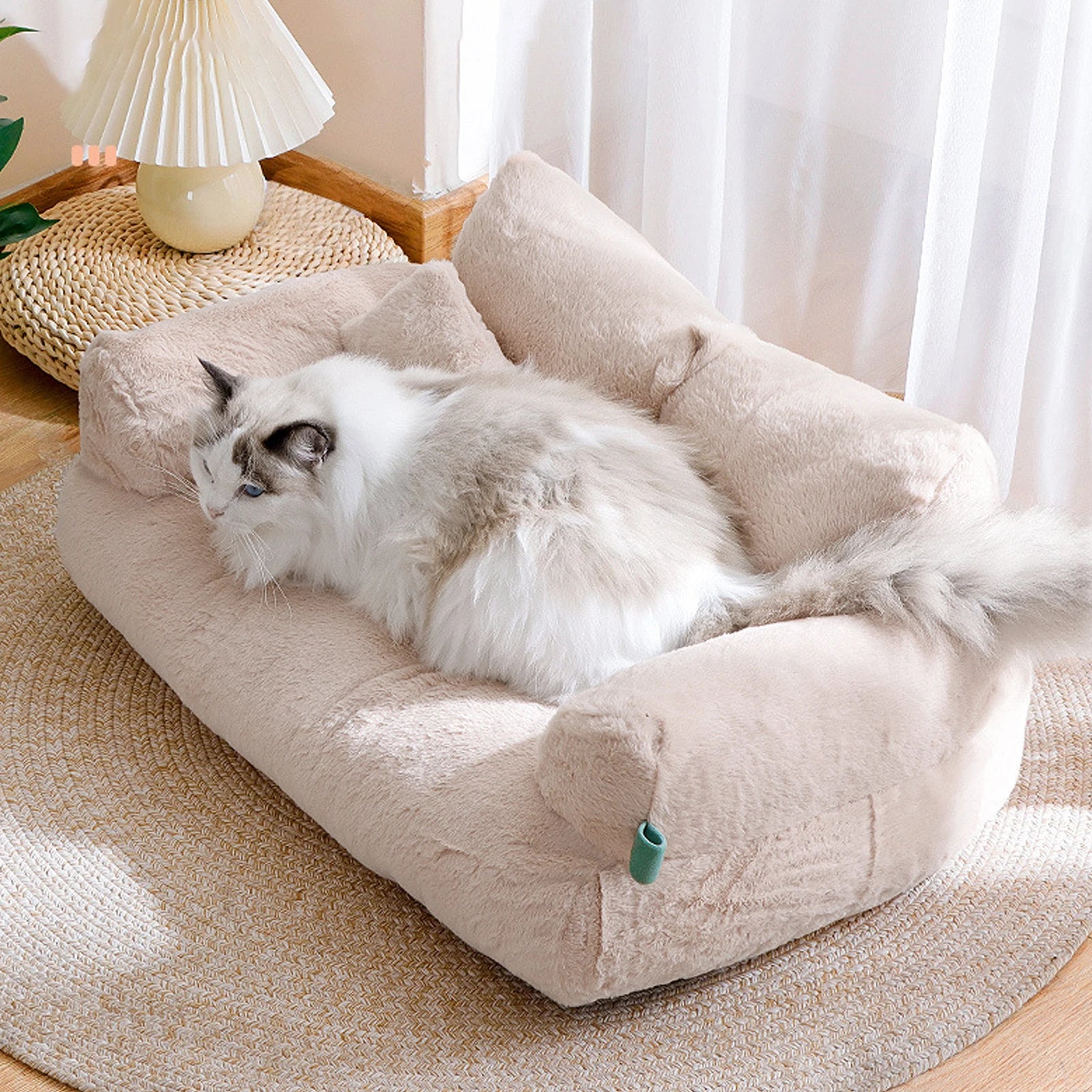 Lamp Post 2-piece pet sofa bed set with khaki cushions, ideal for dogs and cats, designed for comfortable home relaxation.