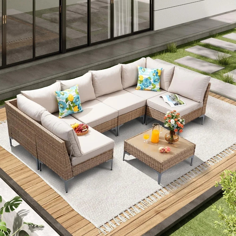 Lamp Post outdoor wicker patio sofa set with sectional couches and coffee table, perfect for outdoor conversation and relaxation.