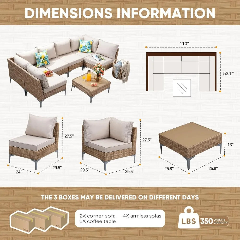 Lamp Post outdoor wicker sofa set with sectional sofa, coffee table, and cushions for patio or garden seating.