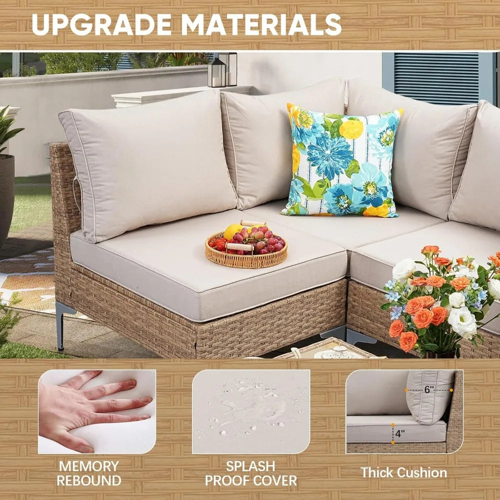 Lamp Post wicker patio sofa set with outdoor sectional, coffee table, and plush cushions for relaxing outdoor conversations.