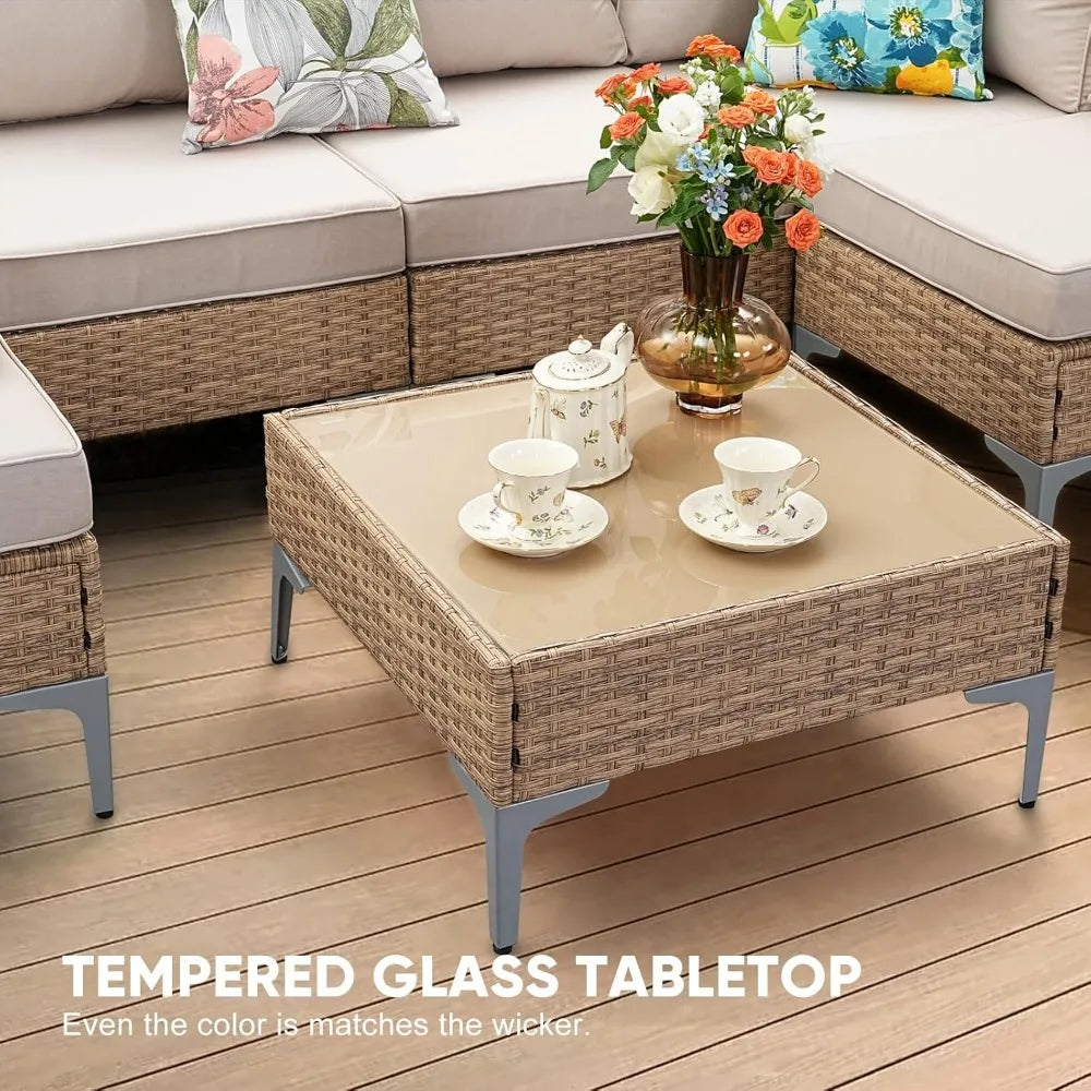 Lamp Post outdoor wicker patio sofa set with sectional seating and coffee table, ideal for outdoor conversation and relaxation.