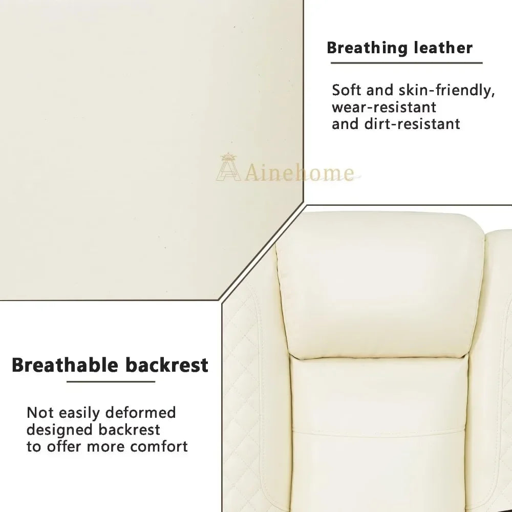 Lamp Post leather power reclining sofa and loveseat set with USB charging, hidden storage console, in khaki for a luxurious sectional look.