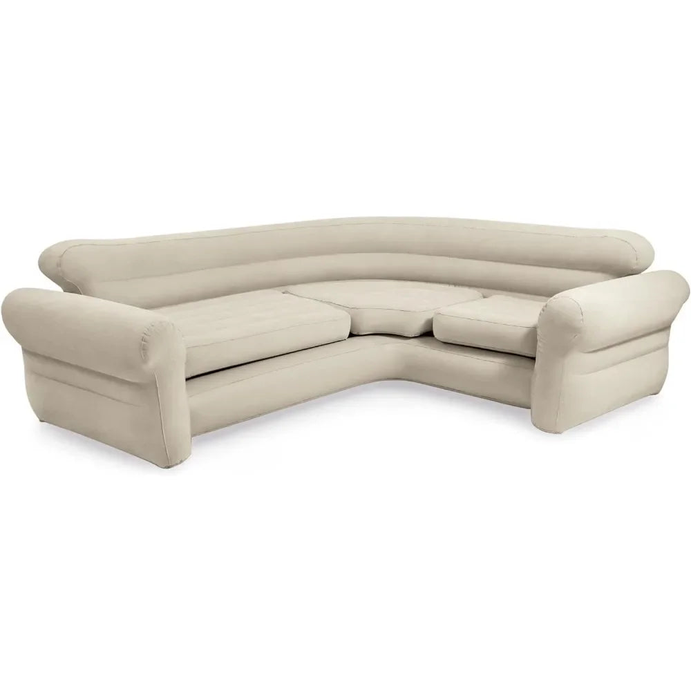Brown inflatable L-shaped corner sofa from Lamp Post, three-seat living room home sofa set, ideal for comfortable seating.