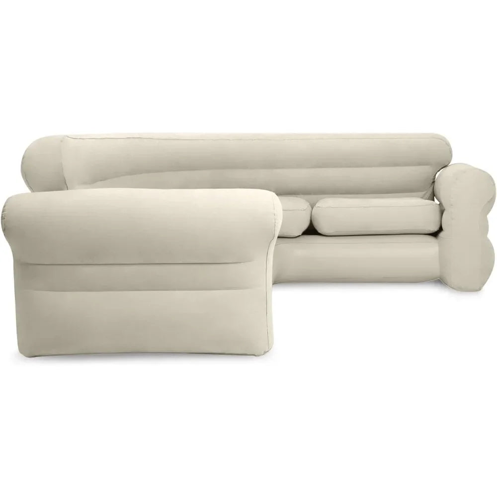 Brown inflatable L-shape corner sofa from Lamp Post, three-seat home living room sofa set, ideal for relaxing and entertaining.