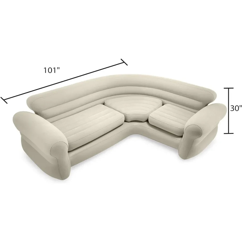 Brown L-shape inflatable corner sofa from Lamp Post, three-seat home living room sofa set with modern design.