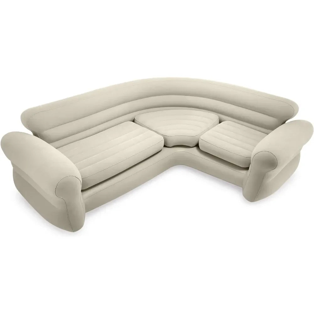 Brown inflatable L-shaped corner sofa from Lamp Post, three-seat home living room sofa set, ideal for casual comfort.