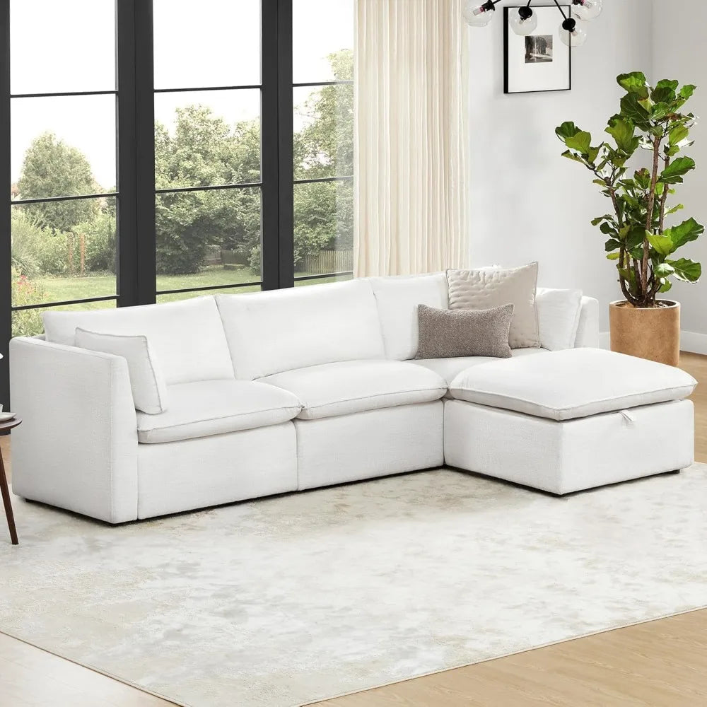 Lamp Post cream modular down-filled L-shape sectional sofa with comfortable corner design, FSC-certified living room home sofa set.