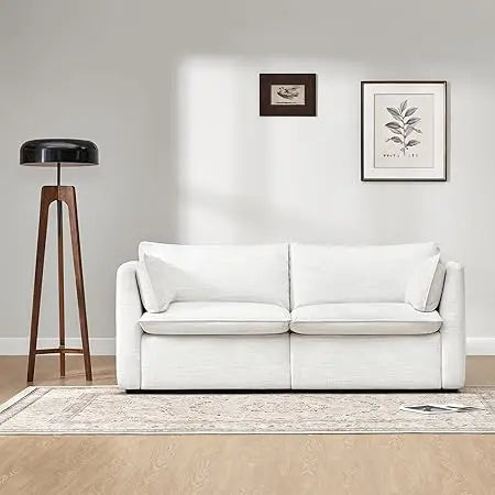 Lamp Post cream modular down-filled L-shaped sectional sofa, 114-inch cloud couch, FSC-certified comfy corner sofa for living room.