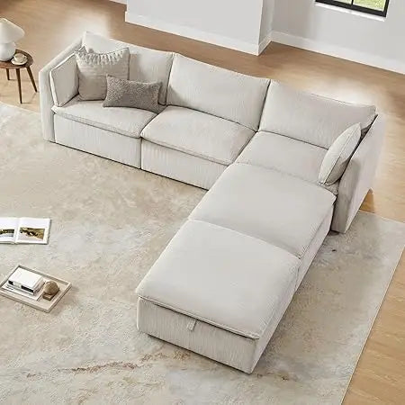 Lamp Post cream modular down-filled L-shaped sectional sofa, 114-inch cloud couch, FSC-certified comfy corner living room home sofa set