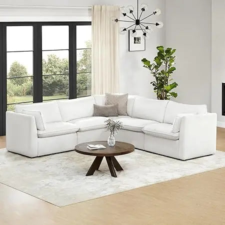 Lamp Post cream modular down-filled L-shape sectional sofa with plush cushions, perfect for a cozy living room corner.