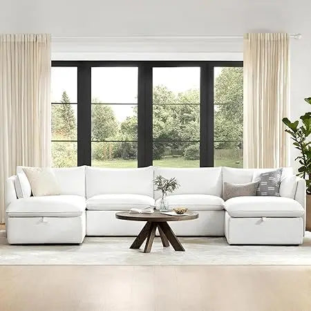 Cream modular down-filled L-shape sectional sofa by Lamp Post, perfect for living room corners, FSC-certified and comfortable.