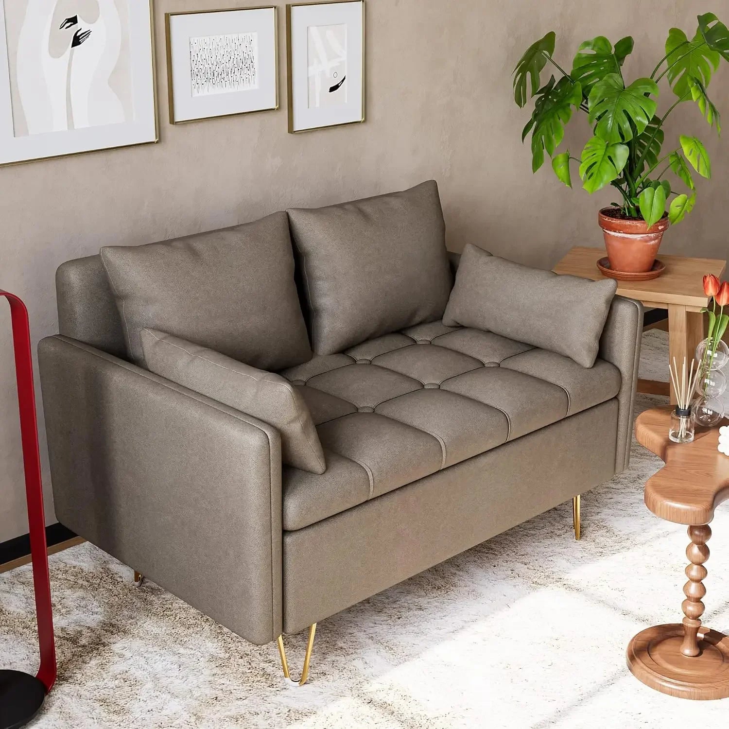 Dark brown Leather Sofa Set by Lamp Post, includes living room loveseat and sectional, showcasing plush cushioning and elegant design.