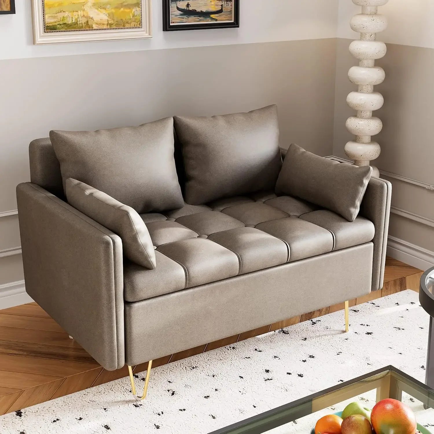 Dark brown leather sofa set by Lamp Post, including loveseat, for modern living room decor.