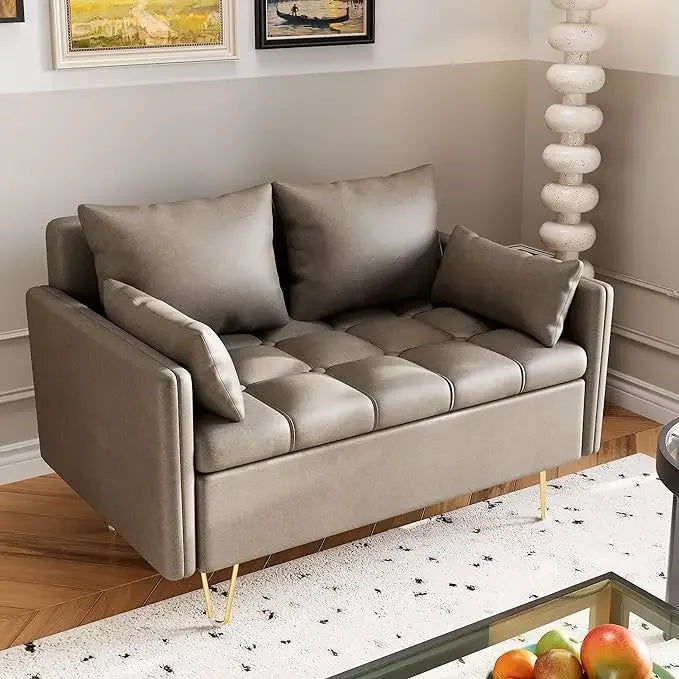 Dark brown leather living room sofa set by Lamp Post, including a loveseat and matching home sofa set with plush cushions.